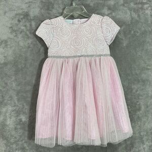 Nannette Baby Girls Pink jacquard Tulle Party Dress Size 24 EASTER Rhinestones
